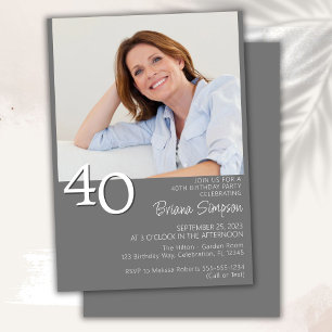 Photo Modern Minimalist Grey 40th Birthday Invitation