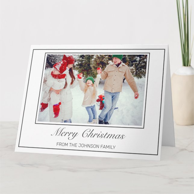 Photo Modern Minimalist Merry Christmas Greeting Card (Front)