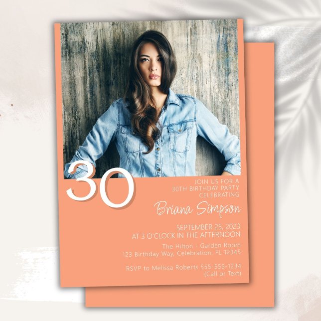 Photo Modern Minimalist Peach 30th Birthday Invitation (Creator Uploaded)