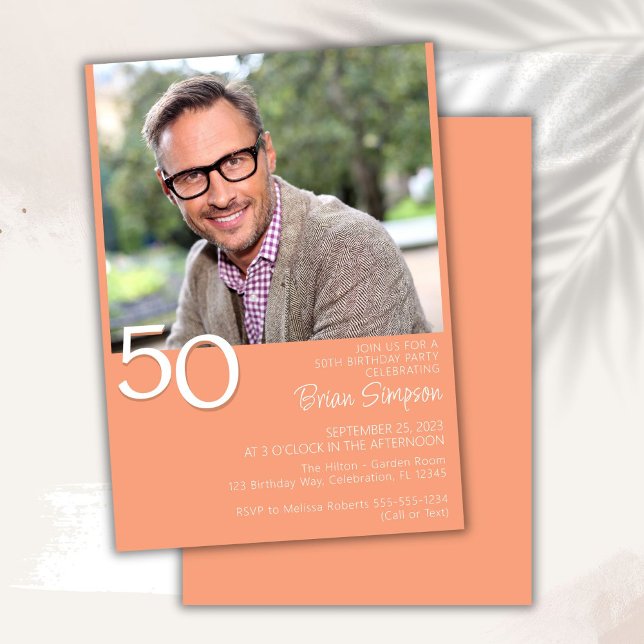 Photo Modern Minimalist Peach 50th Birthday Invitation (Creator Uploaded)