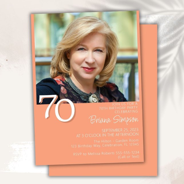Photo Modern Minimalist Peach 70th Birthday Invitation (Creator Uploaded)