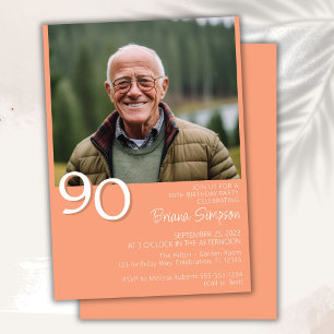 Photo Modern Minimalist Peach 90th Birthday Invitation