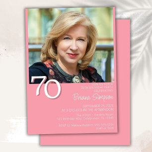 Photo Modern Minimalist Pink 70th Birthday Invitation