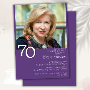 Photo Modern Minimalist Purple 70th Birthday Invitation
