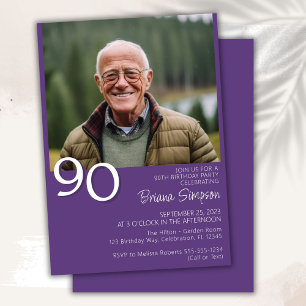 Photo Modern Minimalist Purple 90th Birthday Invitation