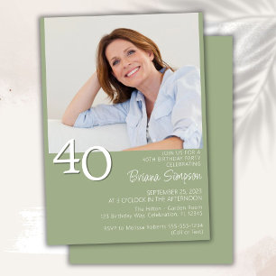 Photo Modern Minimalist Sage Green 40th Birthday Invitation
