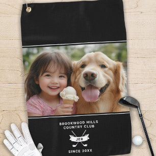 Photo Modern Monogram Initials Golfer Club Name  Golf Towel