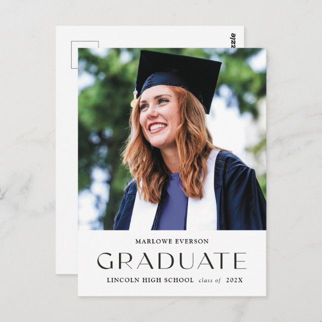Photo Modern Portrait Graduation Announcement Postcard (Front/Back)