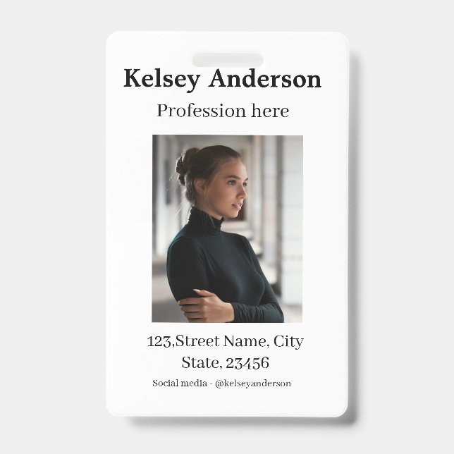 Photo modern profession social media address simpl ID badge (Front)