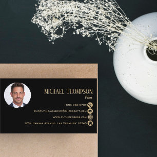 Photo Modern Professional QR Code Black and Gold Business Card
