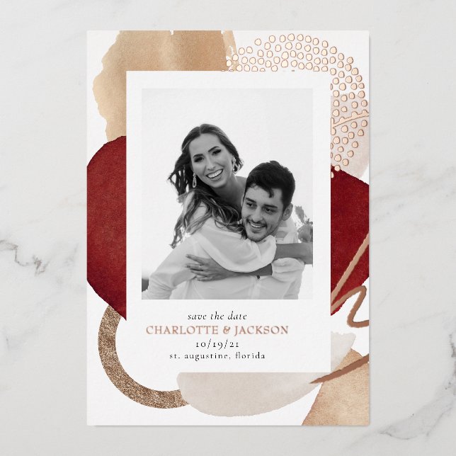 Photo Modern Rose Gold Foil Save The Date (Front)