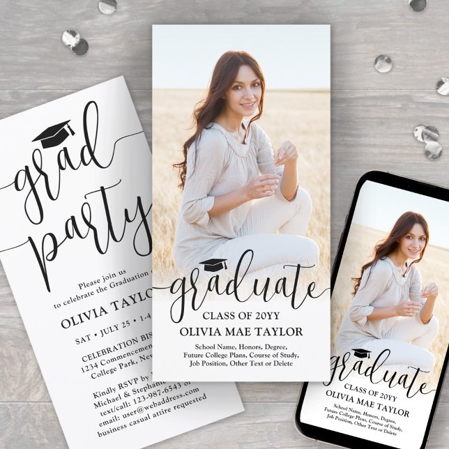 Photo & Modern Script Graduation Party Invitation (Creator Uploaded)
