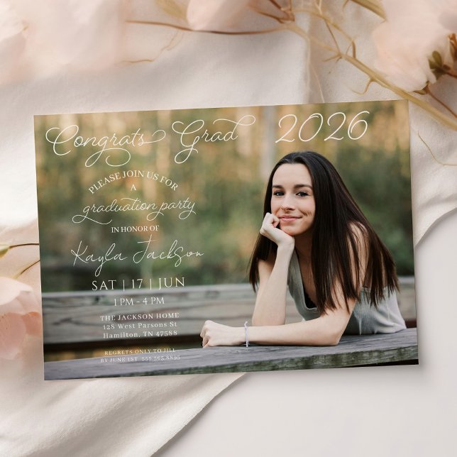 Photo Modern Script Horizontal Graduation Party Invitation (Photo Modern Script Horizontal Graduation Party Invitation)