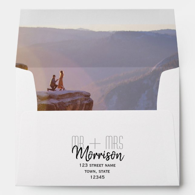 Photo Modern Script Wedding Return Address Envelope (Back (Bottom))
