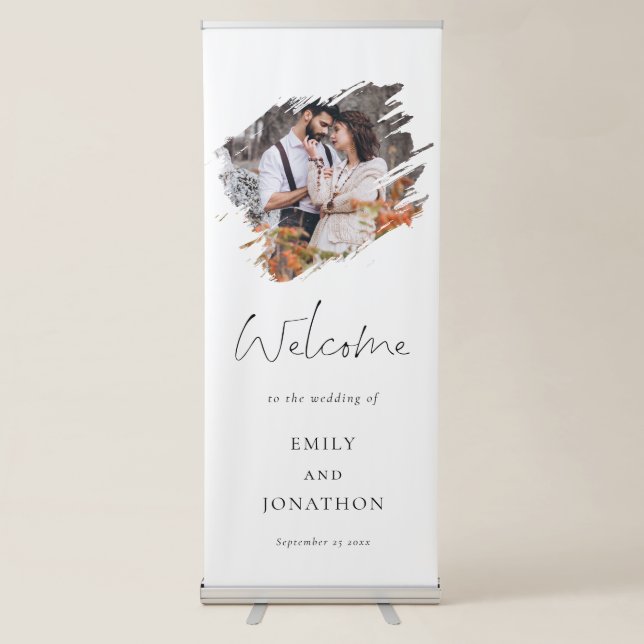 Photo Modern Script Welcome to Wedding Retractable Banner (Front)