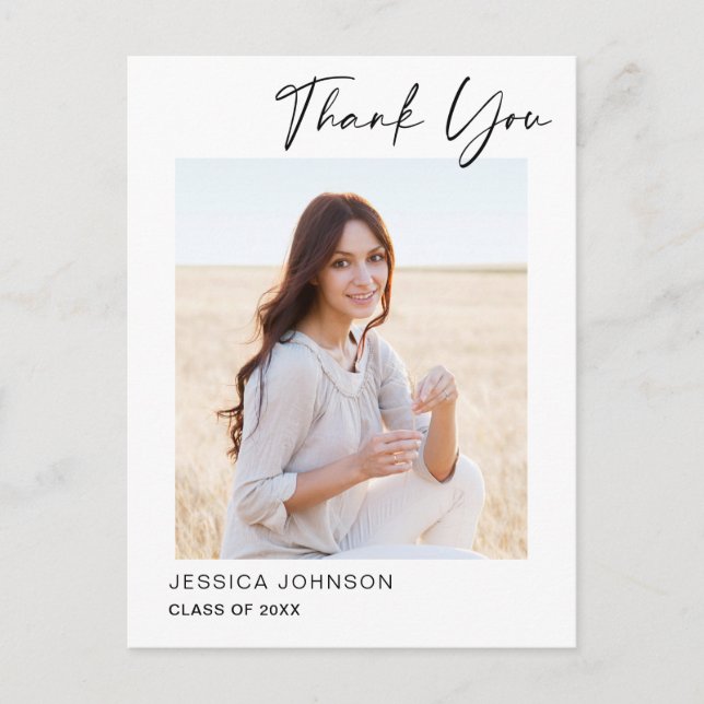 PHOTO Modern Simple Elegant Graduation Thank You Postcard (Front)