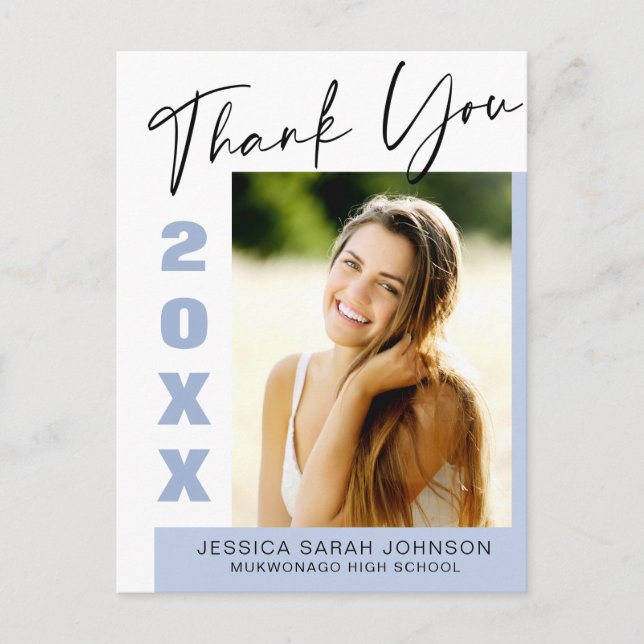 PHOTO Modern Simple Elegant Graduation Thank You Postcard (Front)