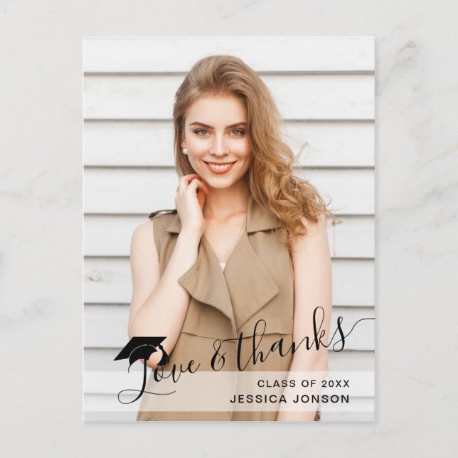 PHOTO Modern Simple Elegant Graduation Thank You Postcard (Front)