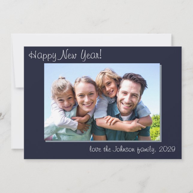  Photo Modern Simple Family Happy New Year Holiday Card (Front)