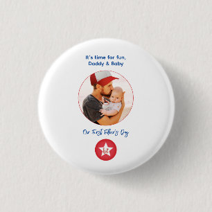 Photo Modern Simple Typography First Fathers Day 3 Cm Round Badge