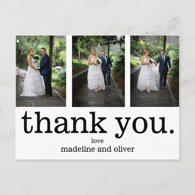 Photo Modern Typewriter Text Wedding Thank You Postcard (Front)