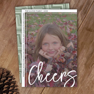 Photo Modern - Vertical White Border Offset Cheers Holiday Card