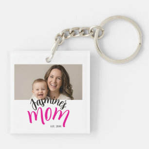 Photo Mom Established Child Name Custom Year Mama Key Ring