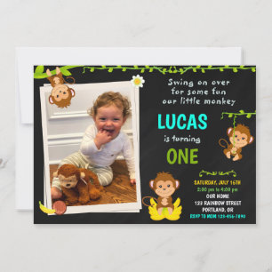 Photo Monkey birthday invitation Boy 1st birthday