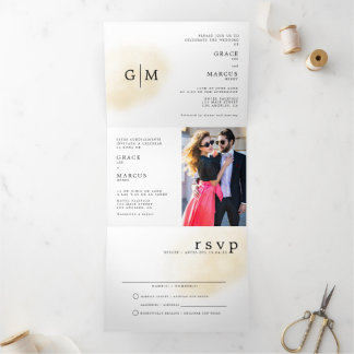 Photo Monogram Bilingual Wedding Invitation