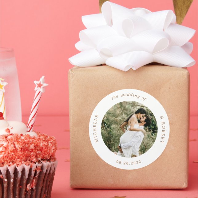 photo monogram elegant wedding classic round stick classic round sticker (Party)
