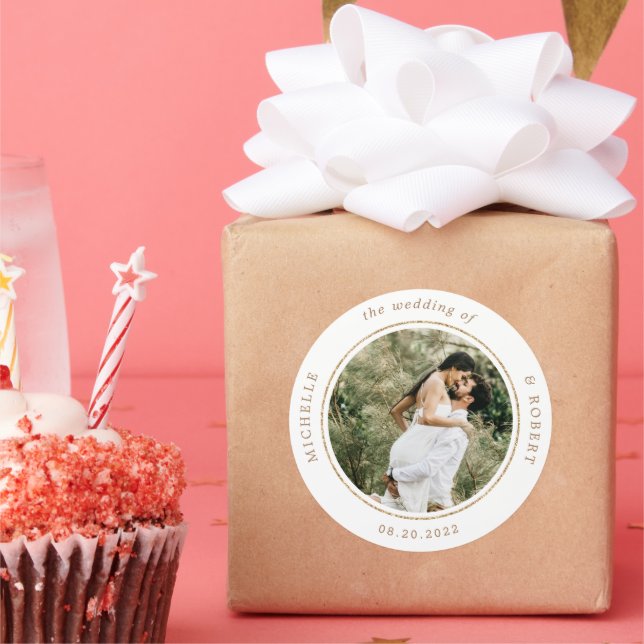 photo monogram elegant wedding classic round sticker (Party)