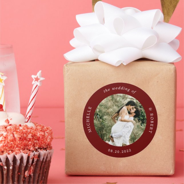 photo monogram elegant wedding classic round sticker (Party)