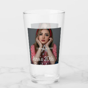 Photo monogram happy 20th birthday grey white  glass