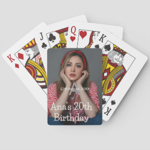 Photo monogram happy 20th birthday grey white playing cards