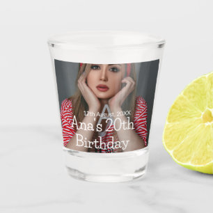 Photo monogram happy 20th birthday grey white shot glass