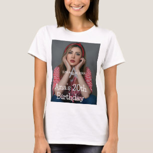 Photo monogram happy 20th birthday grey white T-Shirt