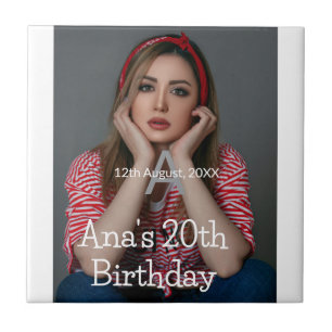 Photo monogram happy 20th birthday grey white tile