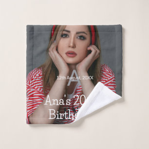 Photo monogram happy 20th birthday grey white wash cloth