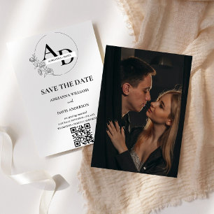 Photo monogram minimalist QR code wedding Save The Date