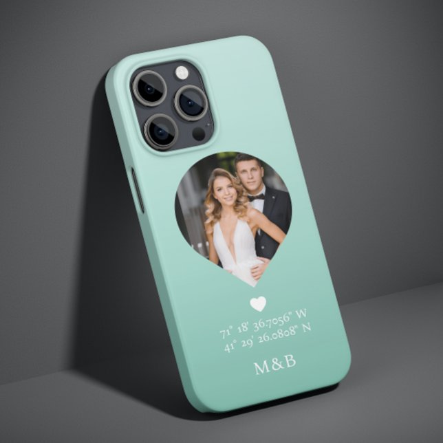Photo Monogram Romantic Heart Coodinates Modern Case-Mate iPhone Case (Creator Uploaded)