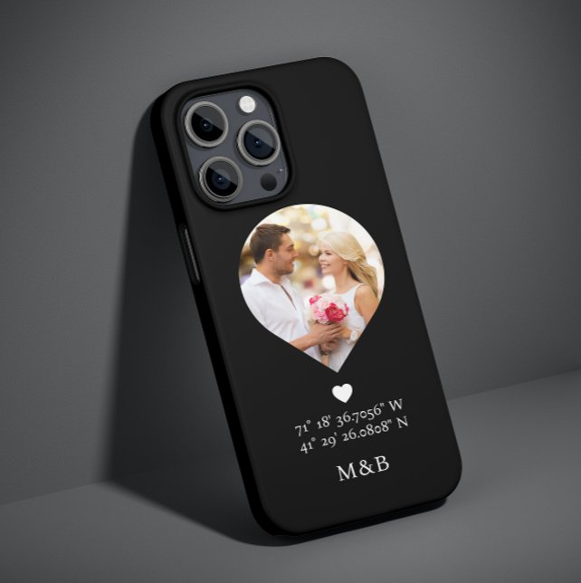 Photo Monogram Romantic Heart Coodinates Modern Case-Mate iPhone Case (Creator Uploaded)