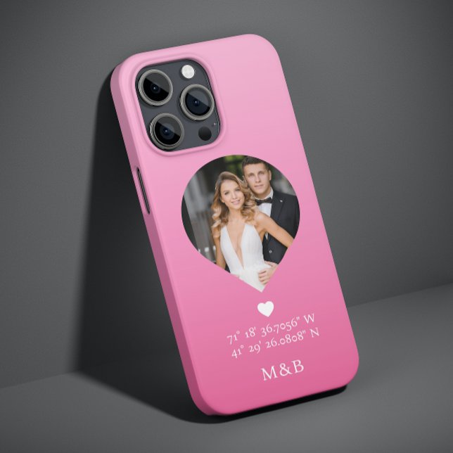 Photo Monogram Romantic Heart Coodinates Modern Case-Mate iPhone Case (Creator Uploaded)