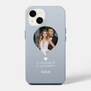 Photo Monogram Romantic Heart Coodinates Modern iPhone 14 Case