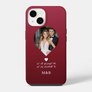 Photo Monogram Romantic Heart Coodinates Modern iPhone 14 Case