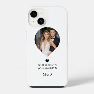 Photo Monogram Romantic Heart Coodinates Modern iPhone 14 Case