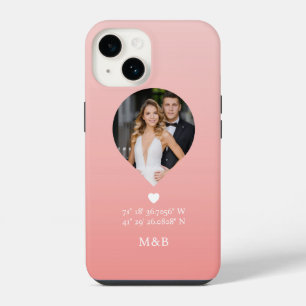 Photo Monogram Romantic Heart Coodinates Modern iPhone 14 Case
