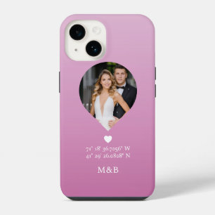 Photo Monogram Romantic Heart Coodinates Modern iPhone 14 Case