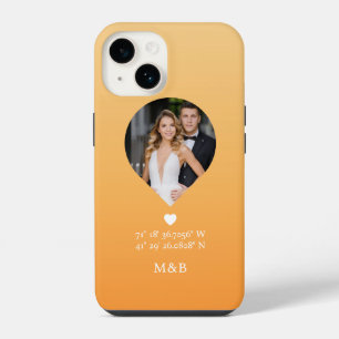 Photo Monogram Romantic Heart Coodinates Modern iPhone 14 Case