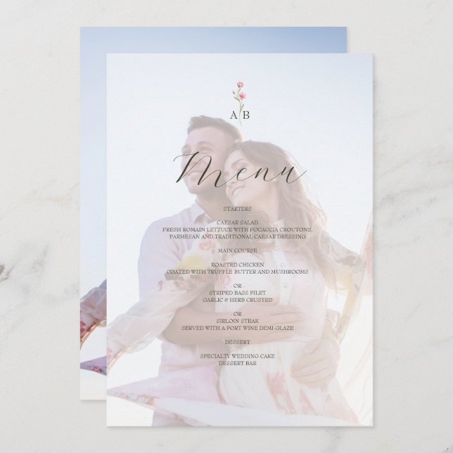 Photo Monogram Wedding Menu (Front/Back)
