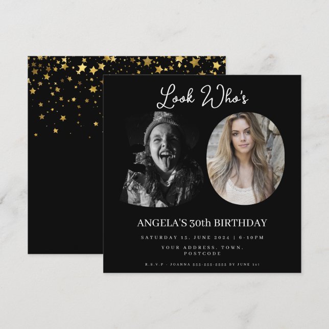 photo Montage Birthday party 30 years old Invitation (Front/Back)